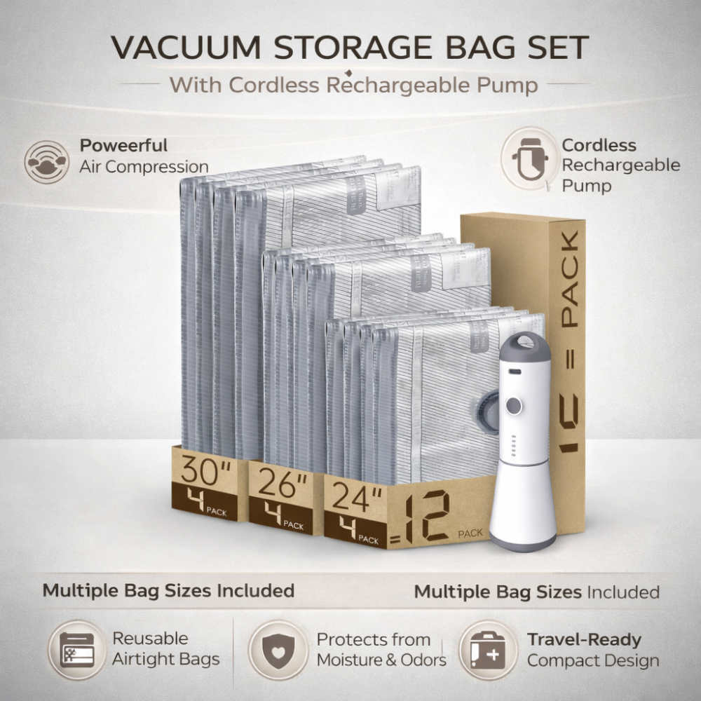 Vacuum Seal Bags for Luggage and Compact Travel Storage Set
