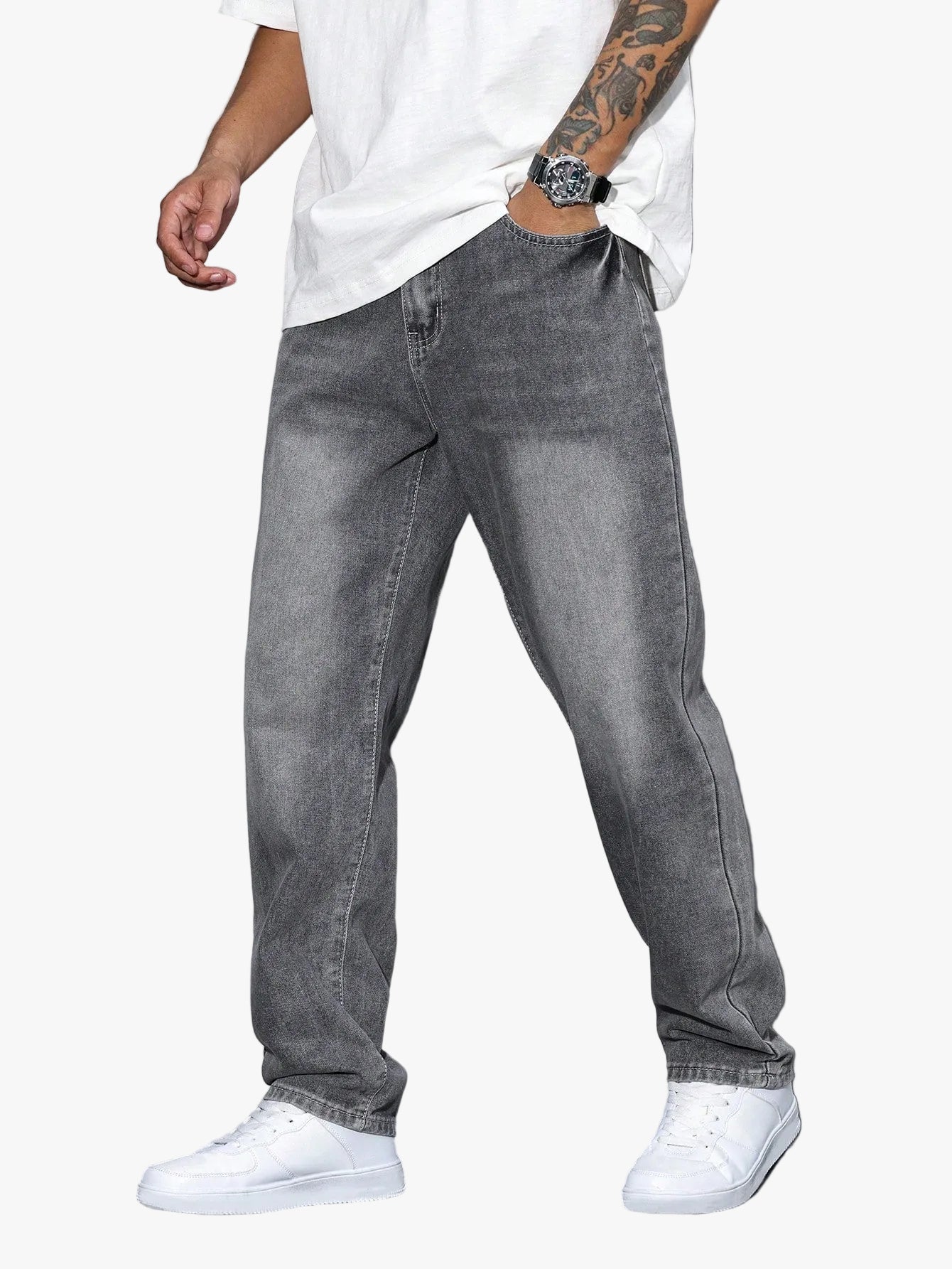 Men's Casual Denim Jeans with Zip Fly and Five Pockets