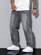Men's Casual Denim Jeans with Zip Fly and Five Pockets