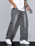 Men's Casual Denim Jeans with Zip Fly and Five Pockets
