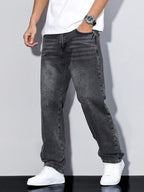 Men's Casual Denim Jeans with Zip Fly and Five Pockets