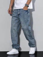 Men's Casual Denim Jeans with Zip Fly and Five Pockets
