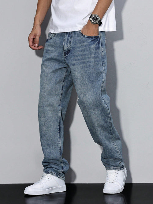 Men's Casual Denim Jeans with Zip Fly and Five Pockets