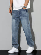 Men's Casual Denim Jeans with Zip Fly and Five Pockets