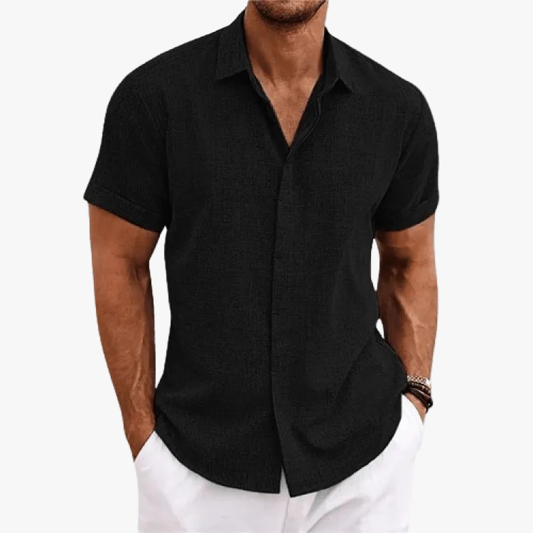 Men's Casual Linen-Blend Shirt with Spread Collar and Button Front