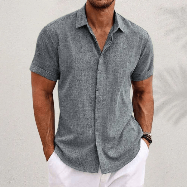 Men's Casual Linen-Blend Shirt with Spread Collar and Button Front