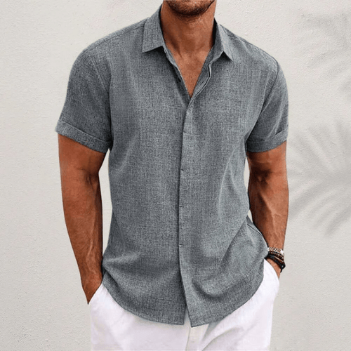 Men's Casual Linen-Blend Shirt with Spread Collar and Button Front
