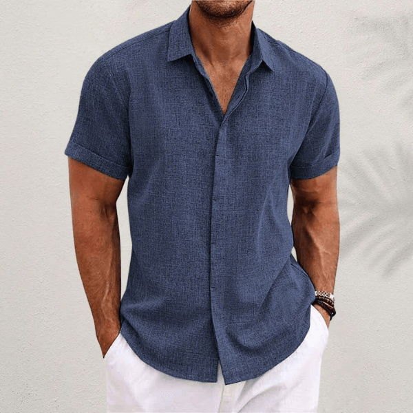 Men's Casual Linen-Blend Shirt with Spread Collar and Button Front