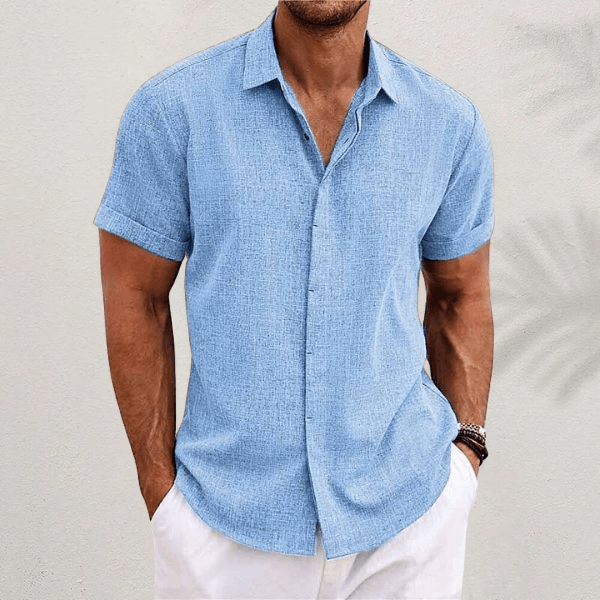 Men's Casual Linen-Blend Shirt with Spread Collar and Button Front