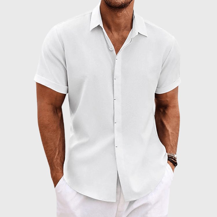 Men's Casual Linen-Blend Shirt with Spread Collar and Button Front